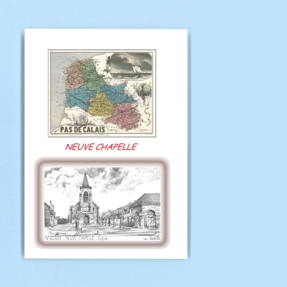 Cartes Postales impression Noir avec dpartement sur la ville de NEUVE CHAPELLE Titre : eglise