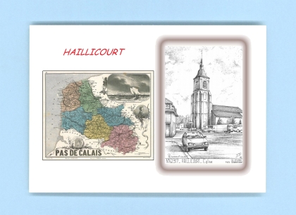 Cartes Postales impression Noir avec dpartement sur la ville de HAILLICOURT Titre : eglise