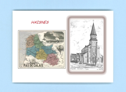 Cartes Postales impression Noir avec dpartement sur la ville de HAISNES Titre : eglise