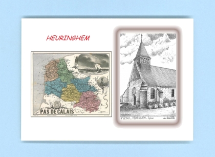 Cartes Postales impression Noir avec dpartement sur la ville de HEURINGHEM Titre : eglise