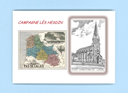 Cartes Postales impression Noir avec dpartement sur la ville de CAMPAGNE LES HESDIN Titre : eglise