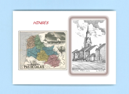 Cartes Postales impression Noir avec dpartement sur la ville de HINGES Titre : eglise