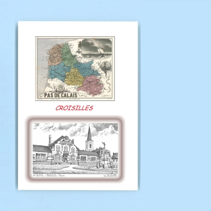Cartes Postales impression Noir avec dpartement sur la ville de CROISILLES Titre : mairie