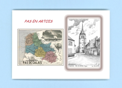 Cartes Postales impression Noir avec dpartement sur la ville de PAS EN ARTOIS Titre : eglise