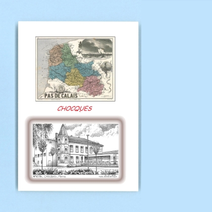 Cartes Postales impression Noir avec dpartement sur la ville de CHOCQUES Titre : mairie