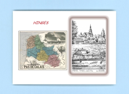 Cartes Postales impression Noir avec dpartement sur la ville de HINGES Titre : canal d aire