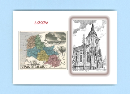 Cartes Postales impression Noir avec dpartement sur la ville de LOCON Titre : eglise