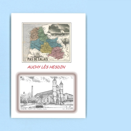 Cartes Postales impression Noir avec dpartement sur la ville de AUCHY LES HESDIN Titre : eglise