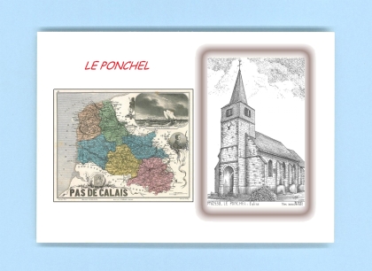 Cartes Postales impression Noir avec dpartement sur la ville de LE PONCHEL Titre : eglise