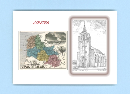 Cartes Postales impression Noir avec dpartement sur la ville de CONTES Titre : eglise