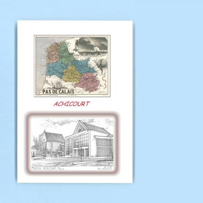 Cartes Postales impression Noir avec dpartement sur la ville de ACHICOURT Titre : mairie