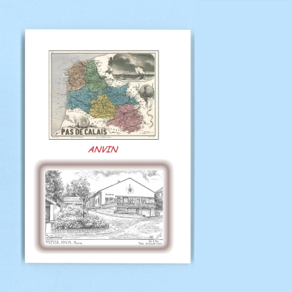Cartes Postales impression Noir avec dpartement sur la ville de ANVIN Titre : mairie