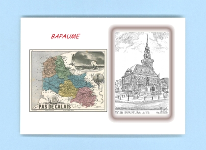 Cartes Postales impression Noir avec dpartement sur la ville de BAPAUME Titre : hotel de ville