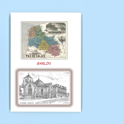 Cartes Postales impression Noir avec dpartement sur la ville de BARLIN Titre : eglise et hotel de ville