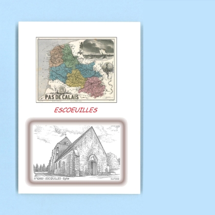 Cartes Postales impression Noir avec dpartement sur la ville de ESCOEUILLES Titre : eglise