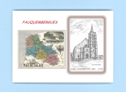 Cartes Postales impression Noir avec dpartement sur la ville de FAUQUEMBERGUES Titre : eglise