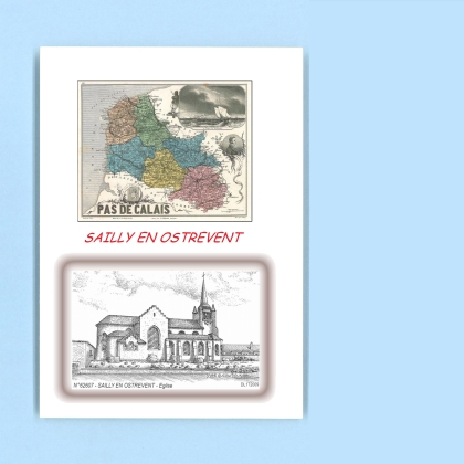 Cartes Postales impression Noir avec dpartement sur la ville de SAILLY EN OSTREVENT Titre : eglise