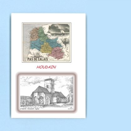 Cartes Postales impression Noir avec dpartement sur la ville de HOUDAIN Titre : eglise