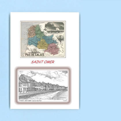 Cartes Postales impression Noir avec dpartement sur la ville de ST OMER Titre : quai du haut pont