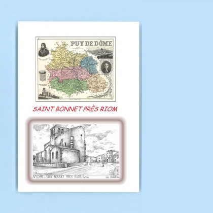 Cartes Postales impression Noir avec dpartement sur la ville de ST BONNET PRES RIOM Titre : eglise