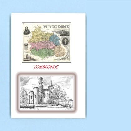 Cartes Postales impression Noir avec dpartement sur la ville de COMBRONDE Titre : eglise