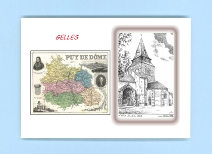 Cartes Postales impression Noir avec dpartement sur la ville de GELLES Titre : eglise