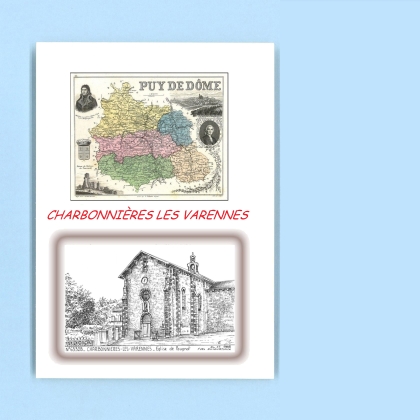 Cartes Postales impression Noir avec dpartement sur la ville de CHARBONNIERES LES VARENNES Titre : eglise de pougnat