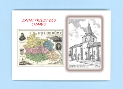 Cartes Postales impression Noir avec dpartement sur la ville de ST PRIEST DES CHAMPS Titre : eglise