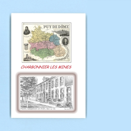 Cartes Postales impression Noir avec dpartement sur la ville de CHARBONNIER LES MINES Titre : hotel de ville
