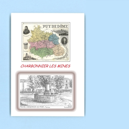 Cartes Postales impression Noir avec dpartement sur la ville de CHARBONNIER LES MINES Titre : fontaine