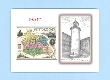 Cartes Postales impression Noir avec dpartement sur la ville de DALLET Titre : tour de l horloge