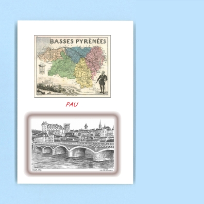Cartes Postales impression Noir avec dpartement sur la ville de PAU Titre : pont