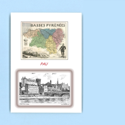 Cartes Postales impression Noir avec dpartement sur la ville de PAU Titre : le gave