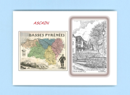 Cartes Postales impression Noir avec dpartement sur la ville de ASCAIN Titre : place