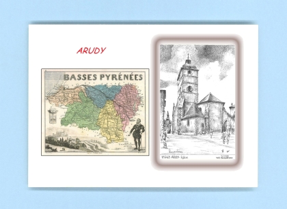 Cartes Postales impression Noir avec dpartement sur la ville de ARUDY Titre : eglise