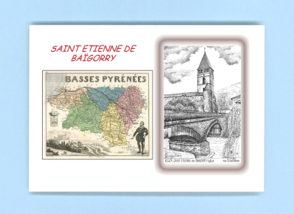 Cartes Postales impression Noir avec dpartement sur la ville de ST ETIENNE DE BAIGORRY Titre : eglise
