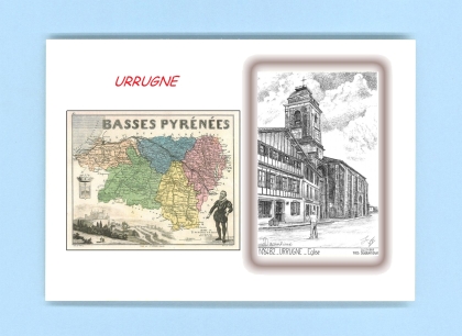 Cartes Postales impression Noir avec dpartement sur la ville de URRUGNE Titre : eglise