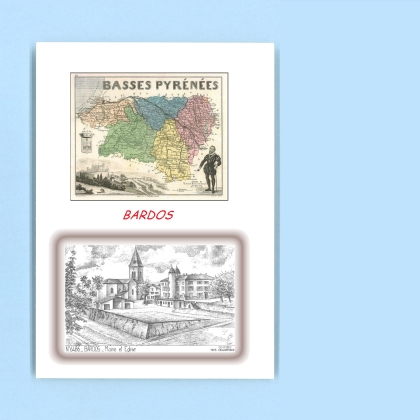 Cartes Postales impression Noir avec dpartement sur la ville de BARDOS Titre : mairie et eglise