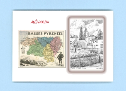 Cartes Postales impression Noir avec dpartement sur la ville de MEHARIN Titre : eglise