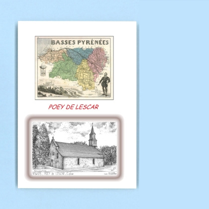 Cartes Postales impression Noir avec dpartement sur la ville de POEY DE LESCAR Titre : eglise