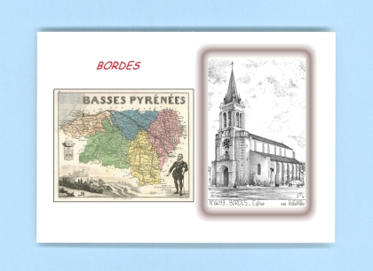 Cartes Postales impression Noir avec dpartement sur la ville de BORDES Titre : eglise
