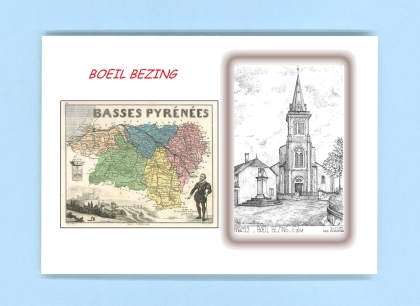 Cartes Postales impression Noir avec dpartement sur la ville de BOEIL BEZING Titre : eglise