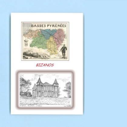 Cartes Postales impression Noir avec dpartement sur la ville de BIZANOS Titre : chateau