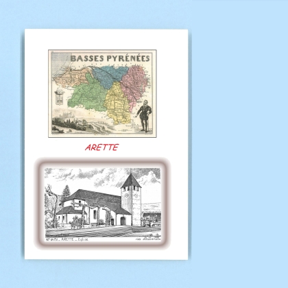 Cartes Postales impression Noir avec dpartement sur la ville de ARETTE Titre : eglise