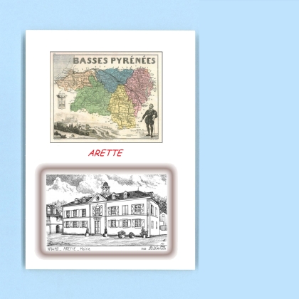 Cartes Postales impression Noir avec dpartement sur la ville de ARETTE Titre : mairie