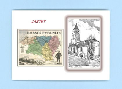 Cartes Postales impression Noir avec dpartement sur la ville de CASTET Titre : eglise