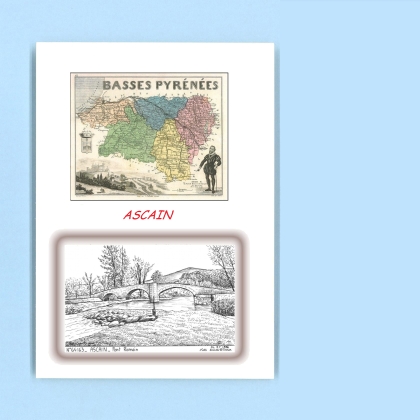 Cartes Postales impression Noir avec dpartement sur la ville de ASCAIN Titre : pont romain