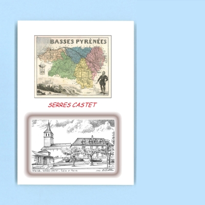 Cartes Postales impression Noir avec dpartement sur la ville de SERRES CASTET Titre : eglise et mairie