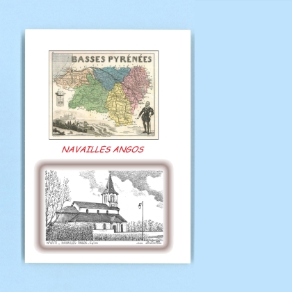 Cartes Postales impression Noir avec dpartement sur la ville de NAVAILLES ANGOS Titre : eglise