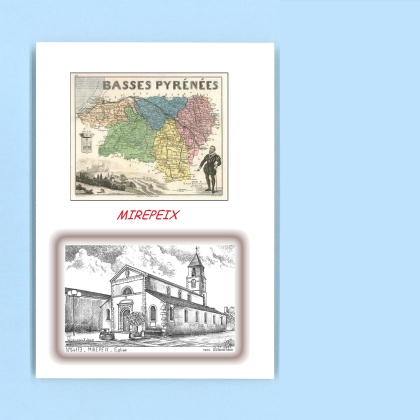 Cartes Postales impression Noir avec dpartement sur la ville de MIREPEIX Titre : eglise